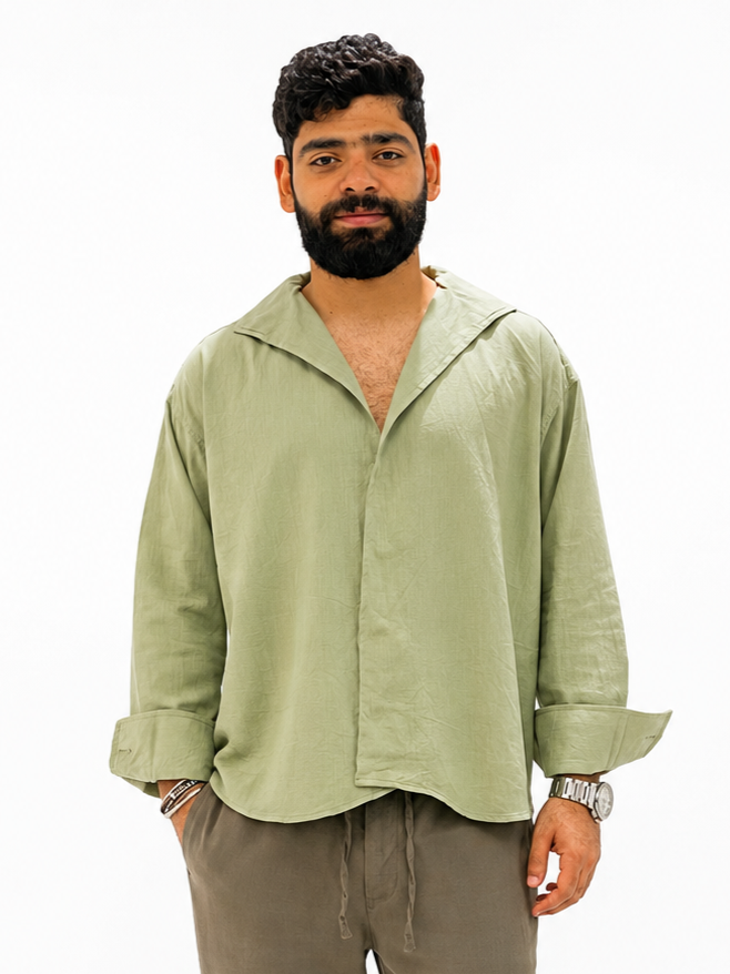 luxurious olive linen shirt