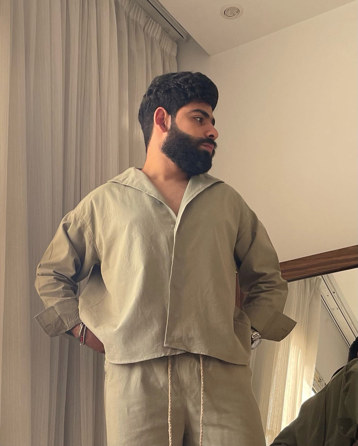 luxurious olive linen shirt